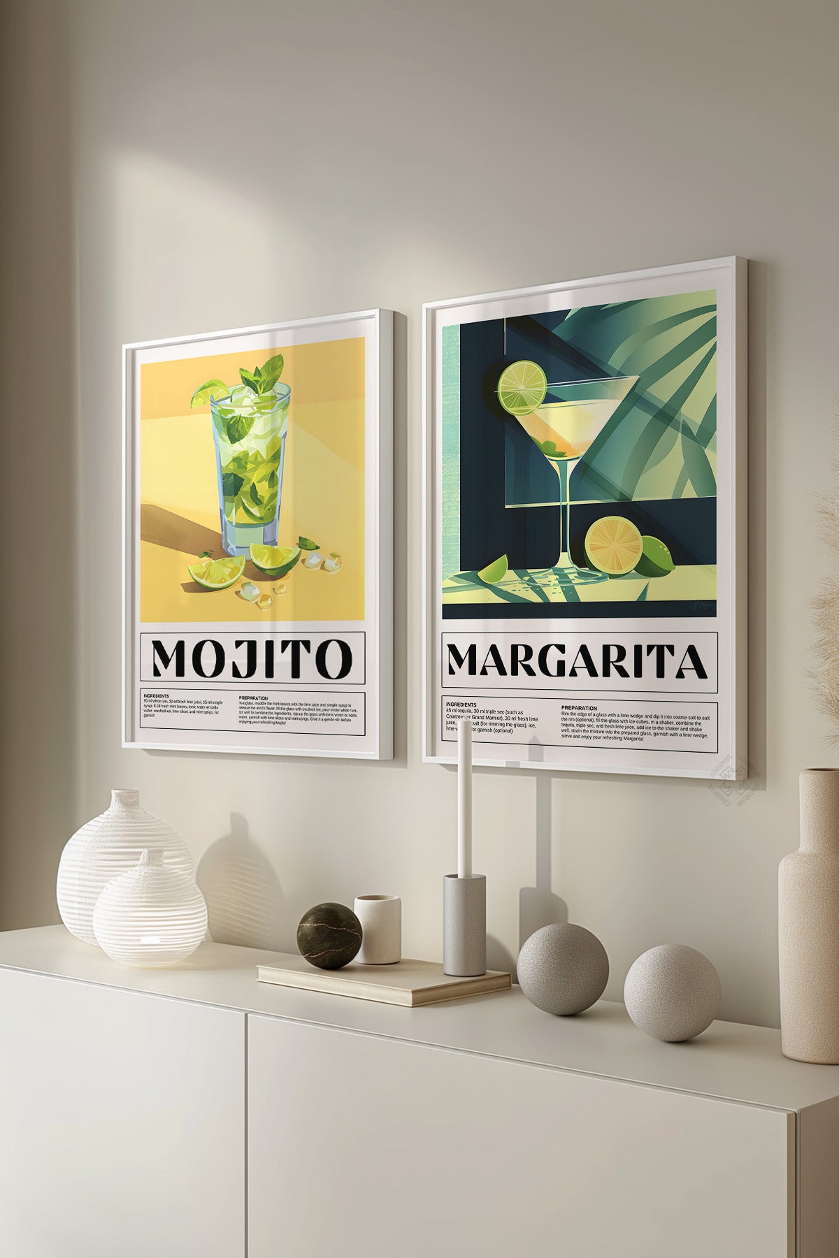 Kokteyl 2'li Beyaz Çerçeveli Poster, Tablo Seti No:32