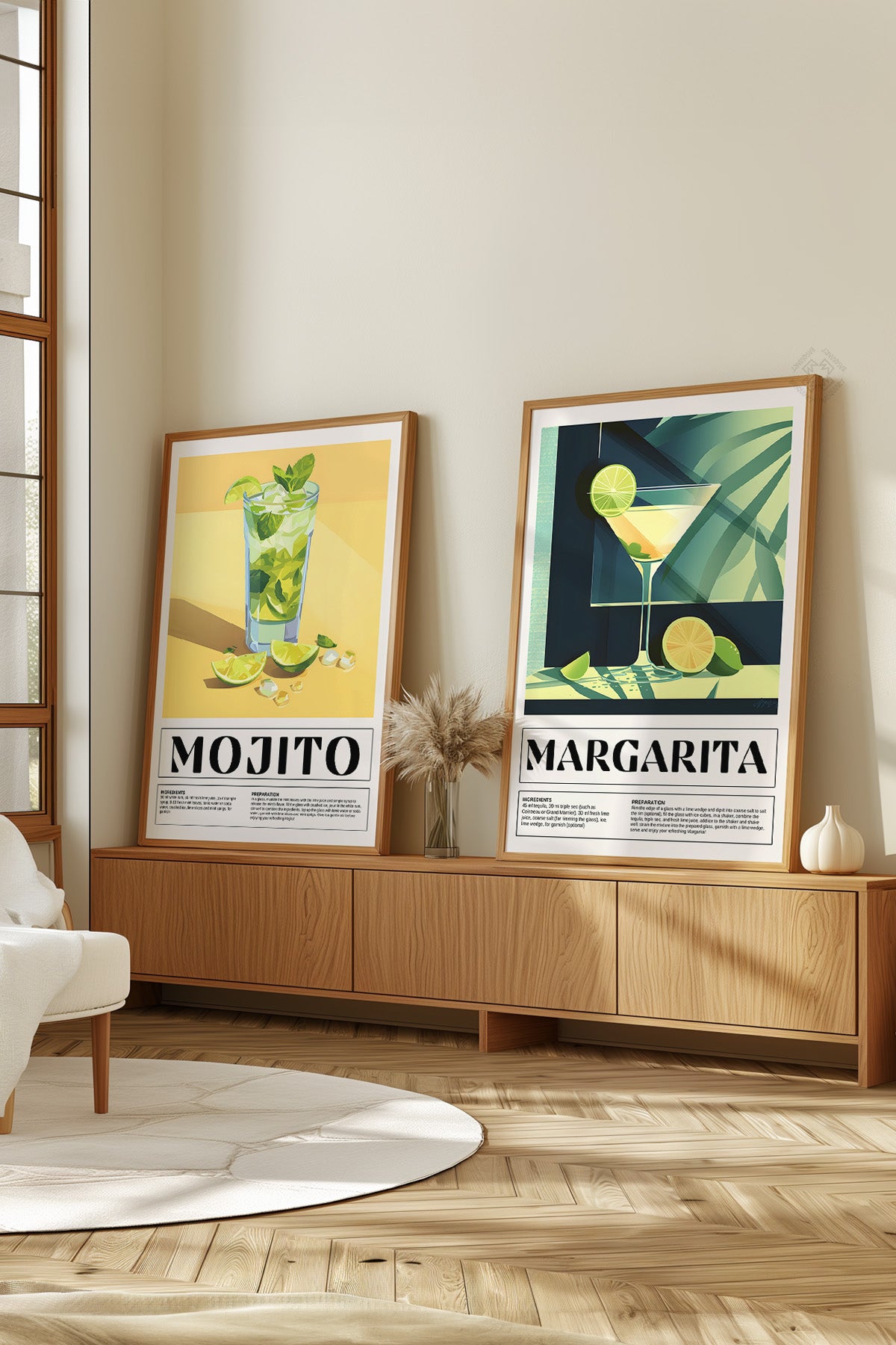 Kokteyl 2'li Ahşap Çerçeveli Poster, Tablo Seti No:32