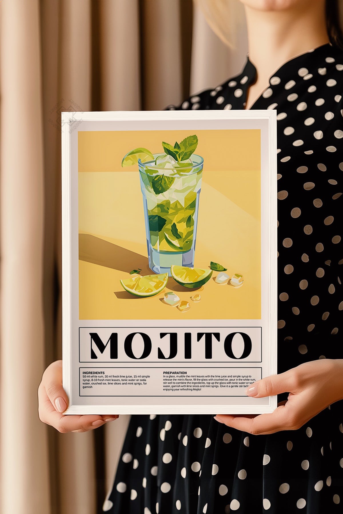 Kokteyl Serisi Beyaz Çerçeveli Poster, Tablo, Cafe, Restoran, Mutfak Duvar Dekoru No:4