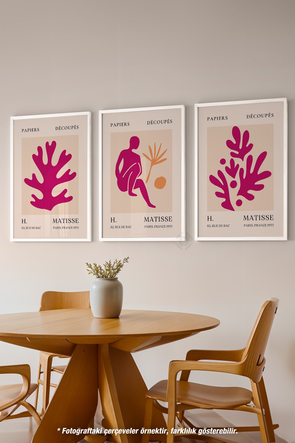 Matisse Modern 3'lü Beyaz Çerçeveli Poster, Tablo Seti No:23