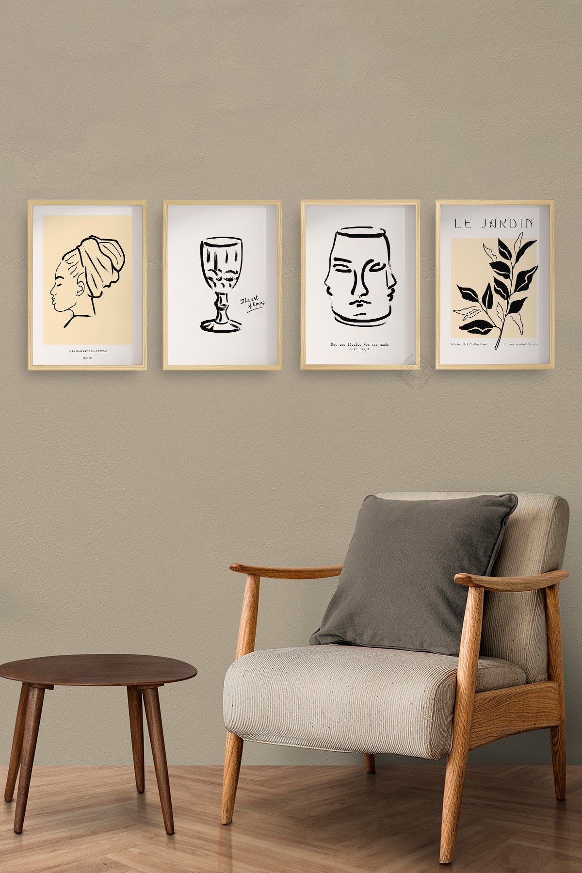 Çizgisel Bohem 4'lü Ahşap Çerçeveli Poster, Tablo Seti No:11