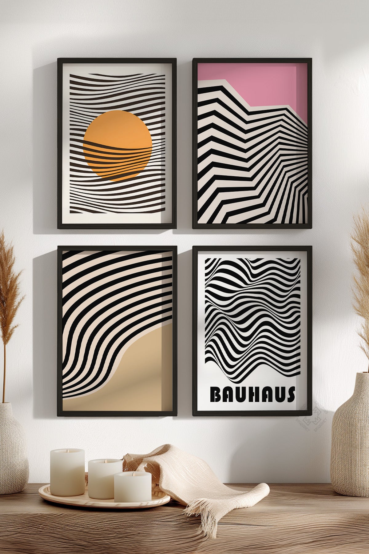 Bauhaus Minimalist 4'lü Siyah Çerçeveli Poster, Tablo Seti No:29