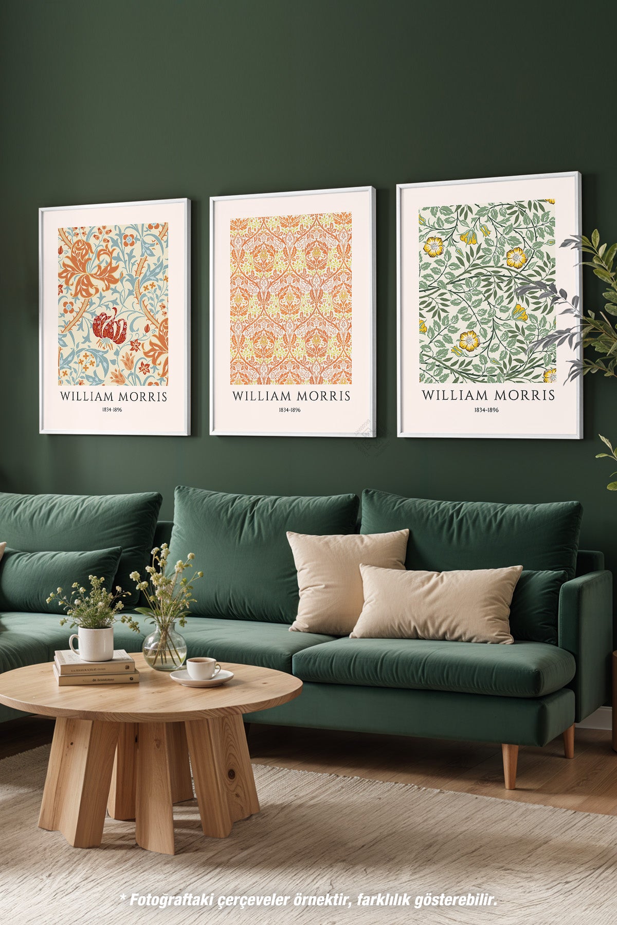 Dekoratif Morris 3'lü Beyaz Çerçeveli Poster, Tablo Seti No:46
