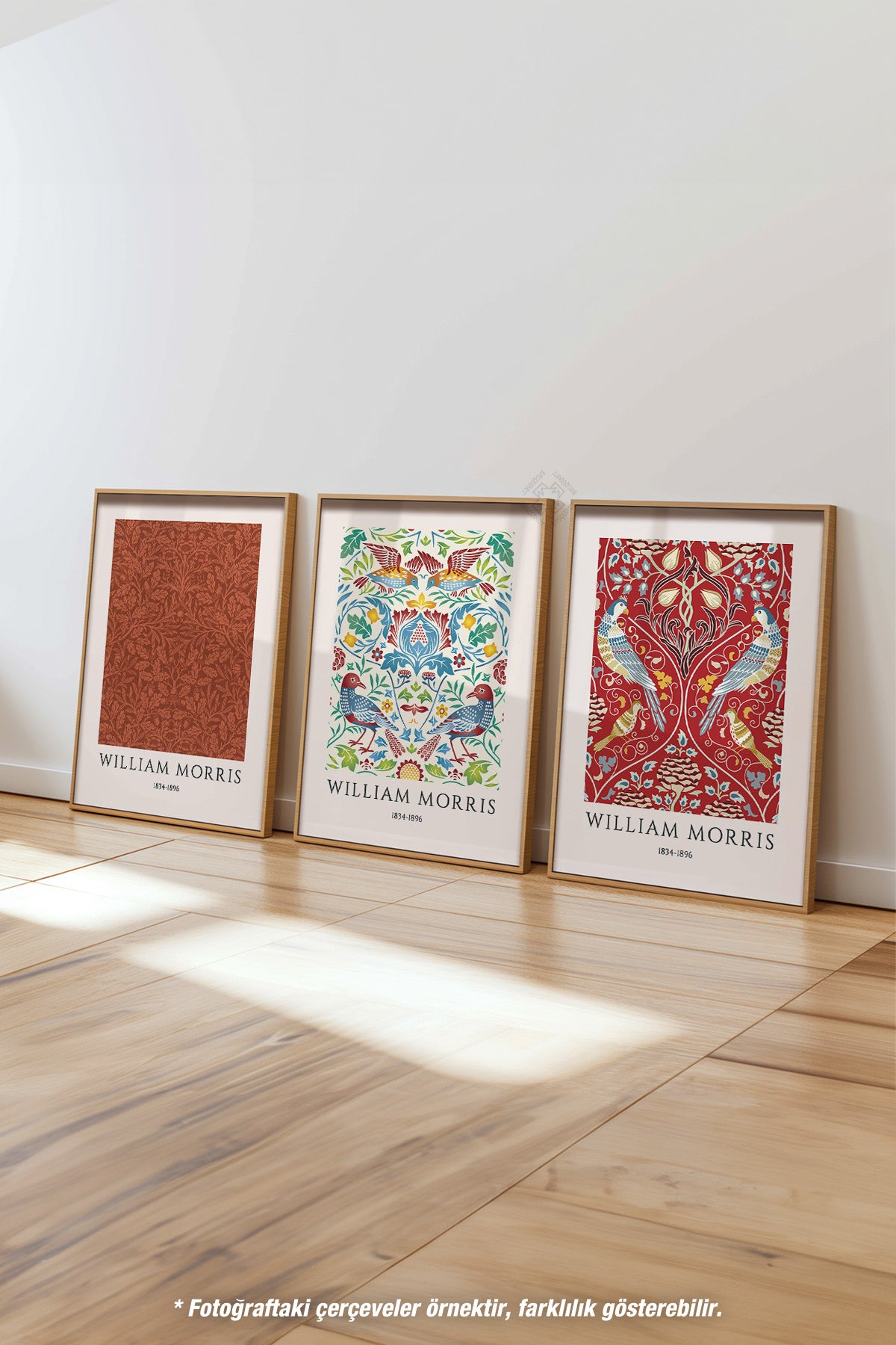 Salon Dekoru Morris 3'lü Ahşap Çerçeveli Poster, Tablo Seti No:48