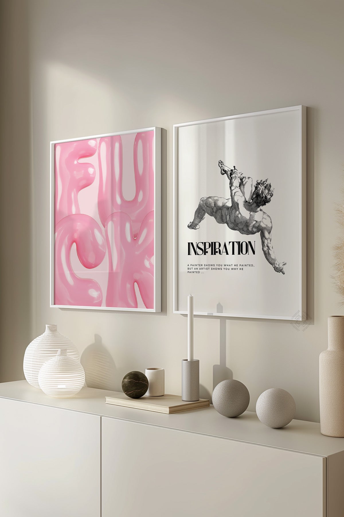 Modern Sanatsal 2'li Beyaz Çerçeveli Poster, Tablo Seti No:9