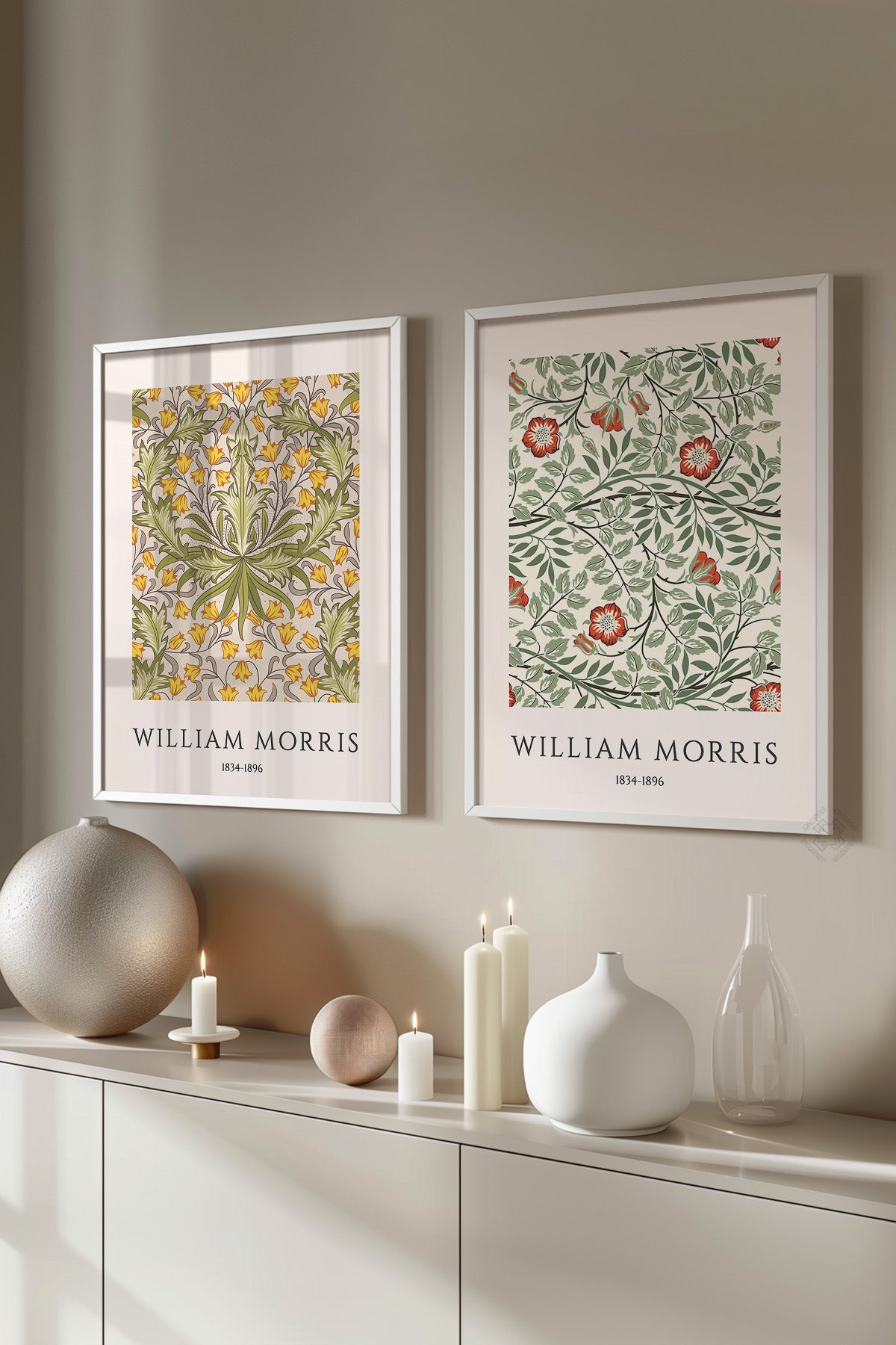 William Morris 2'li Beyaz Çerçeveli Poster, Tablo Seti No:21