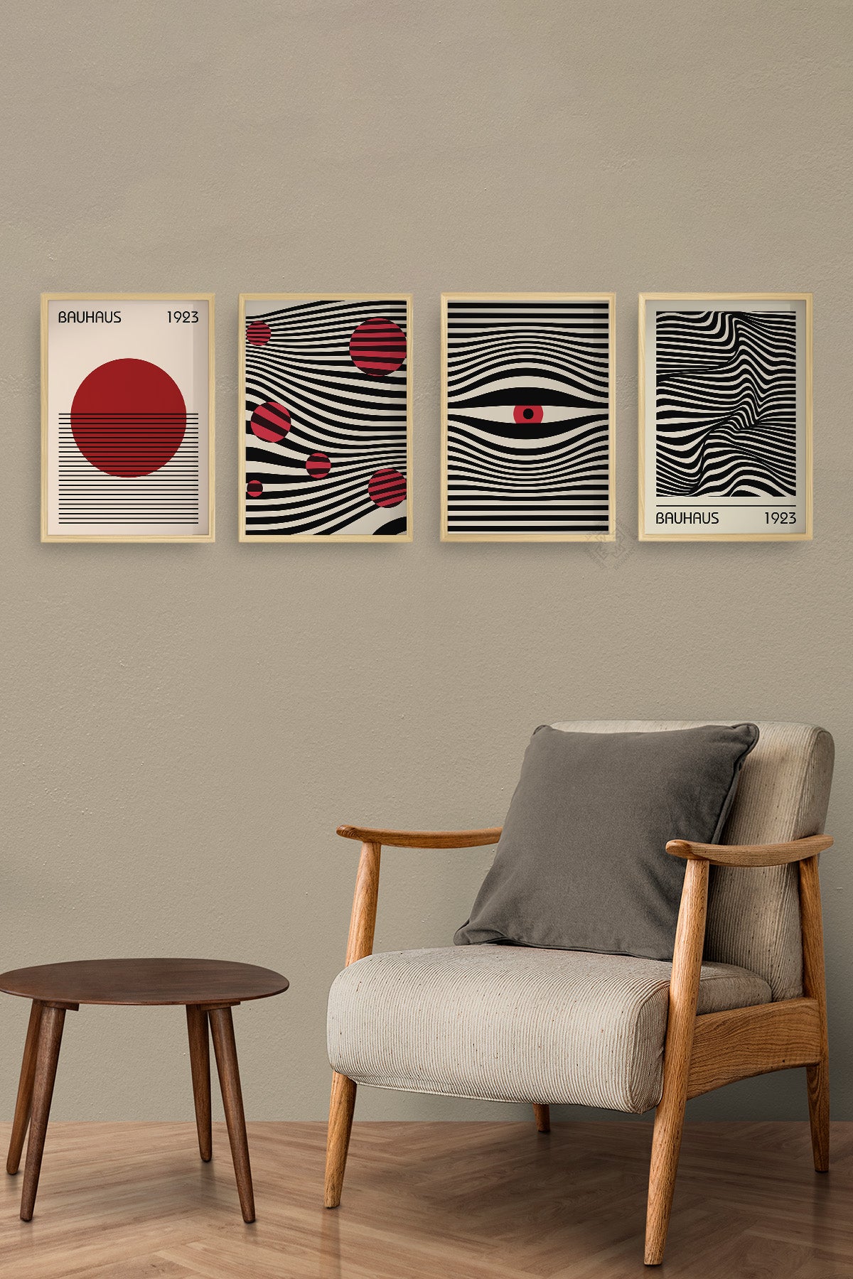Bauhaus 4'lü Ahşap Çerçeveli Poster, Tablo Seti No:32