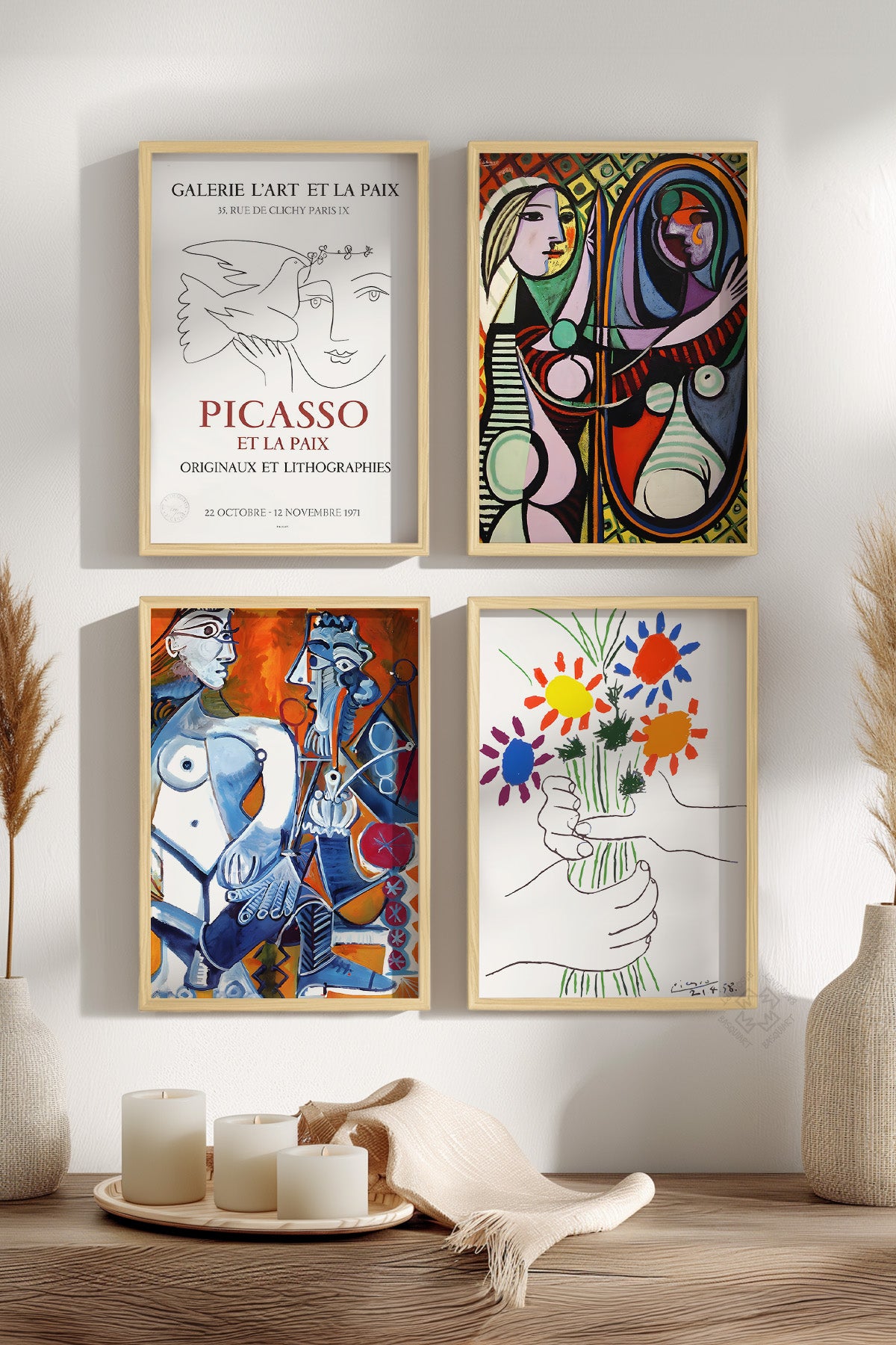 Picasso Sanatsal 4'lü Ahşap Çerçeveli Poster, Tablo Seti No:36