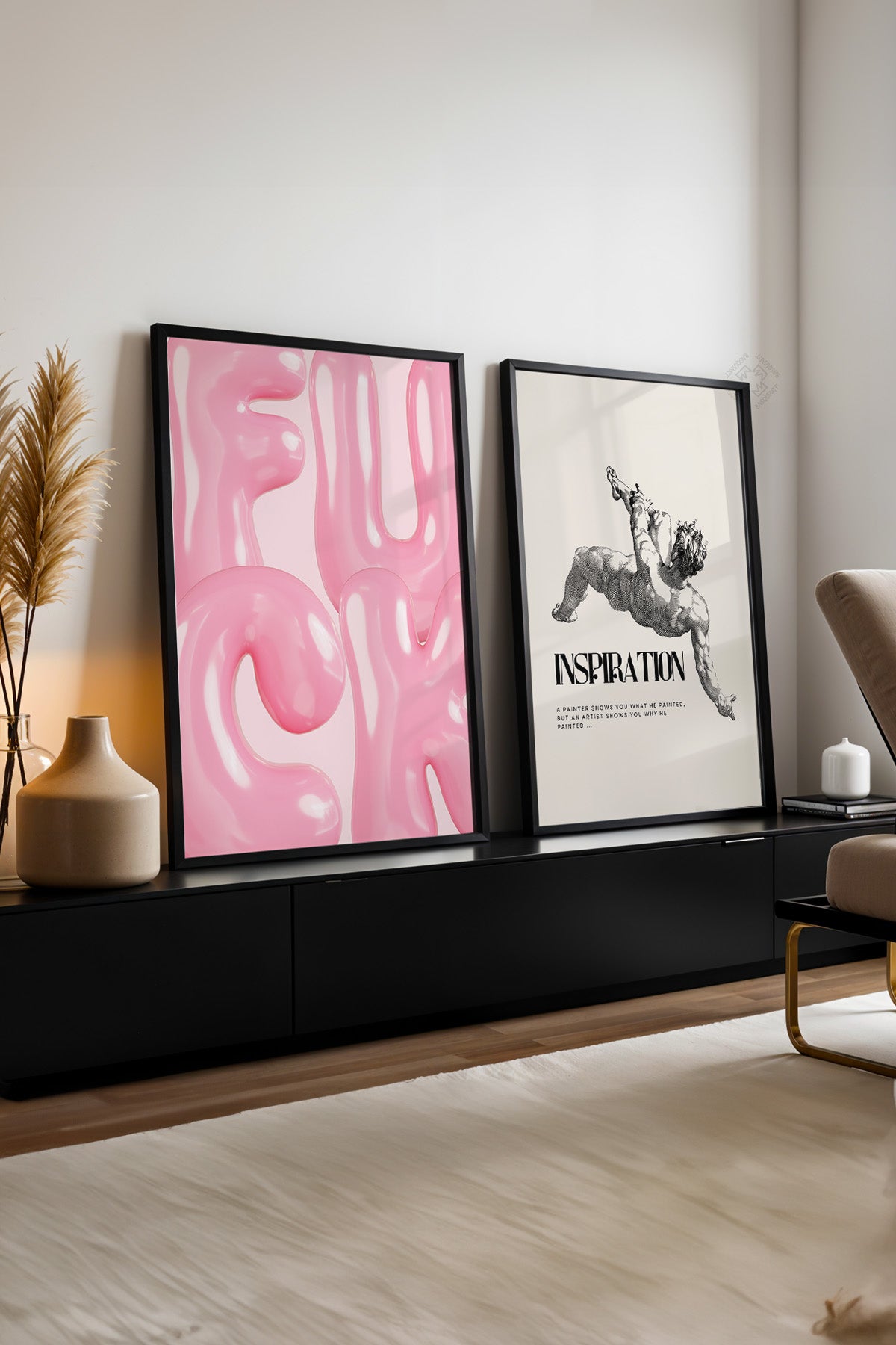 Modern Sanatsal 2'li Siyah Çerçeveli Poster, Tablo Seti No:9