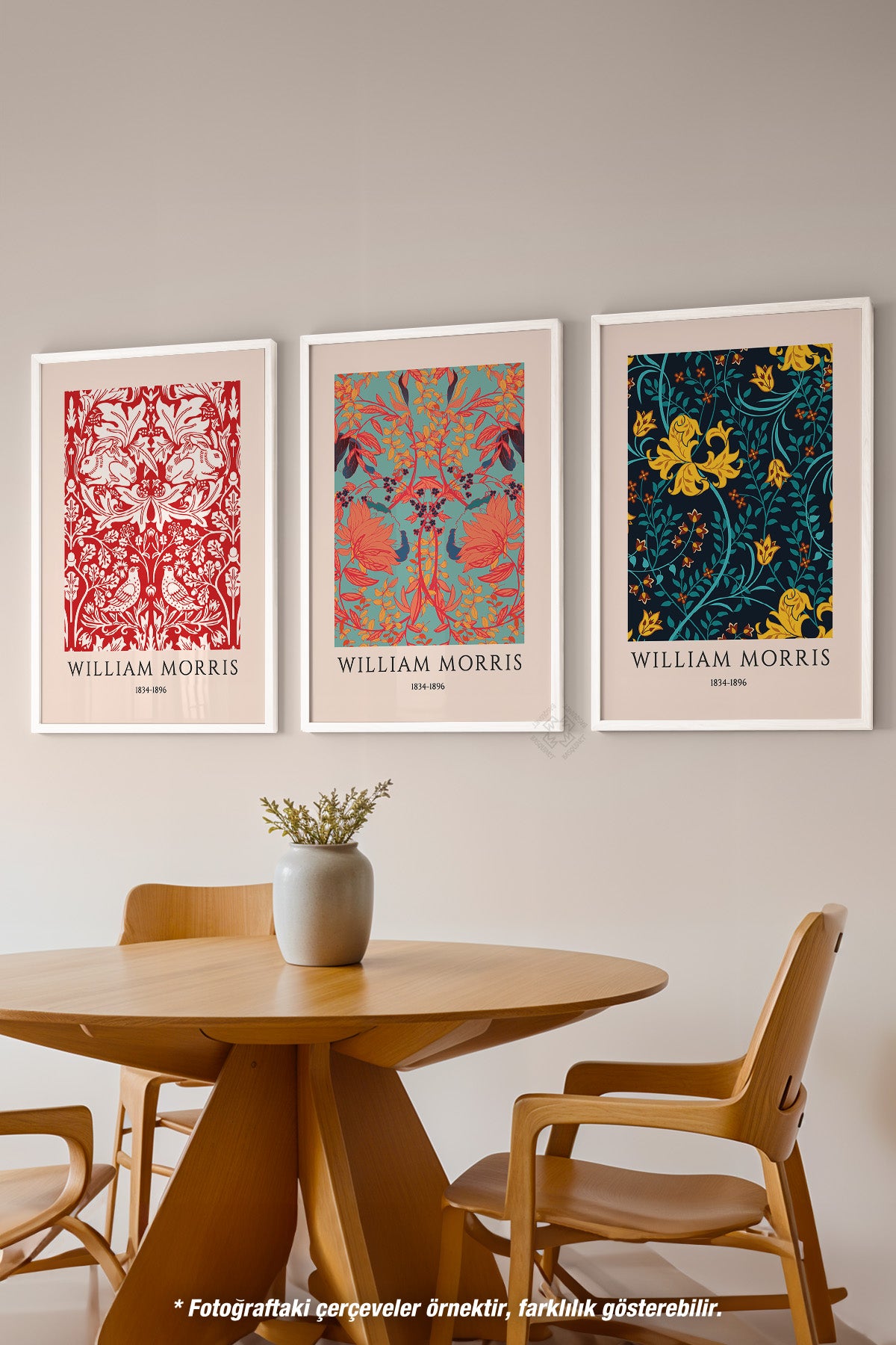 Etnik Desenli 3'lü Beyaz Çerçeveli Poster, Tablo Seti No:49