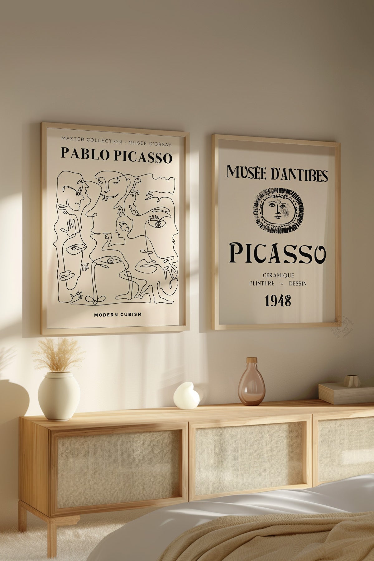 Picasso Minimal 2'li Ahşap Çerçeveli Poster, Tablo Seti No:25