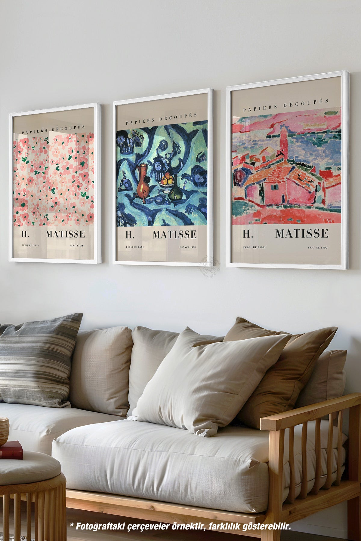 H Matisse 3'lü Beyaz Çerçeveli Poster, Tablo Seti No:17