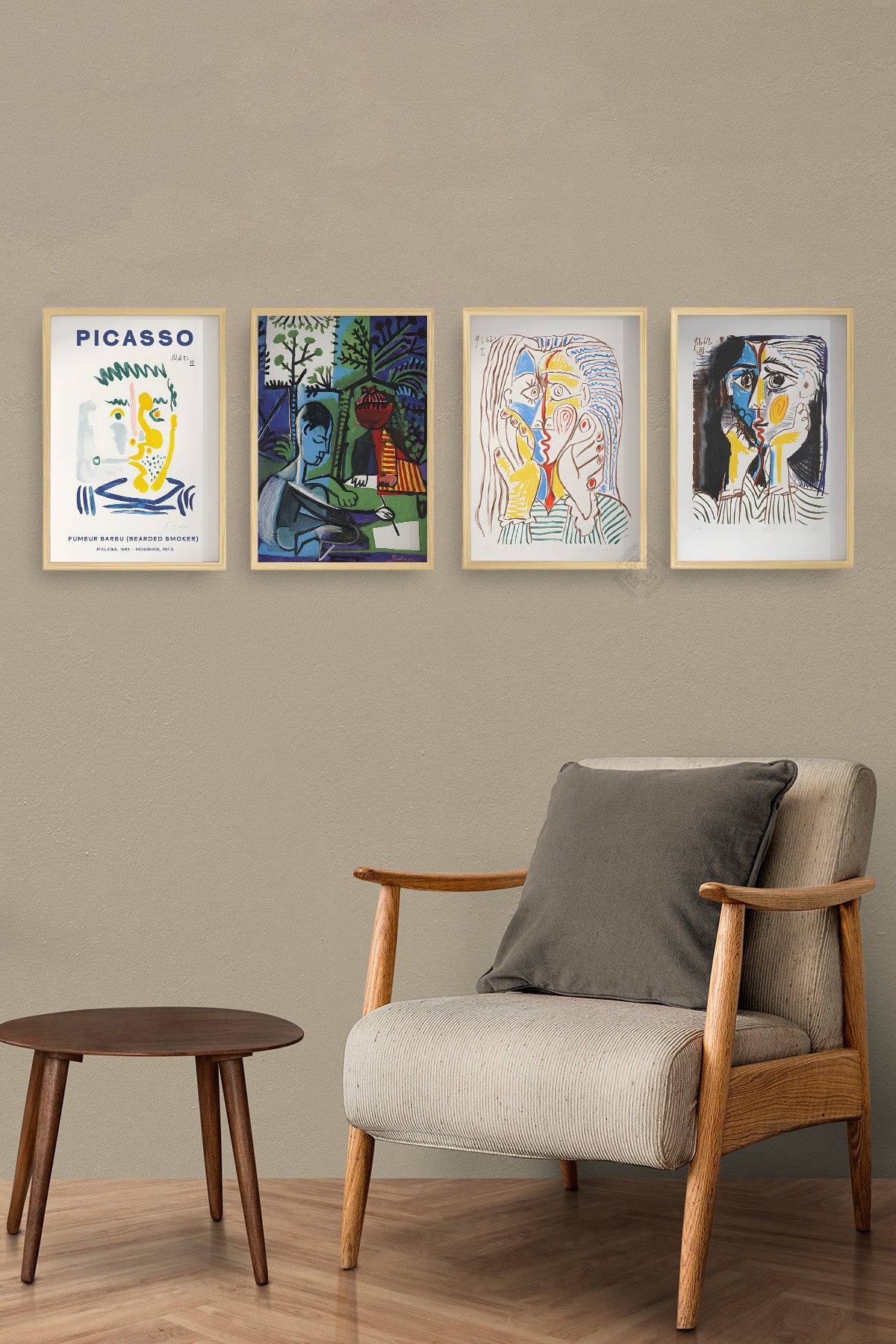 Picasso Sanatsal 4'lü Ahşap Çerçeveli Poster, Tablo Seti No:35
