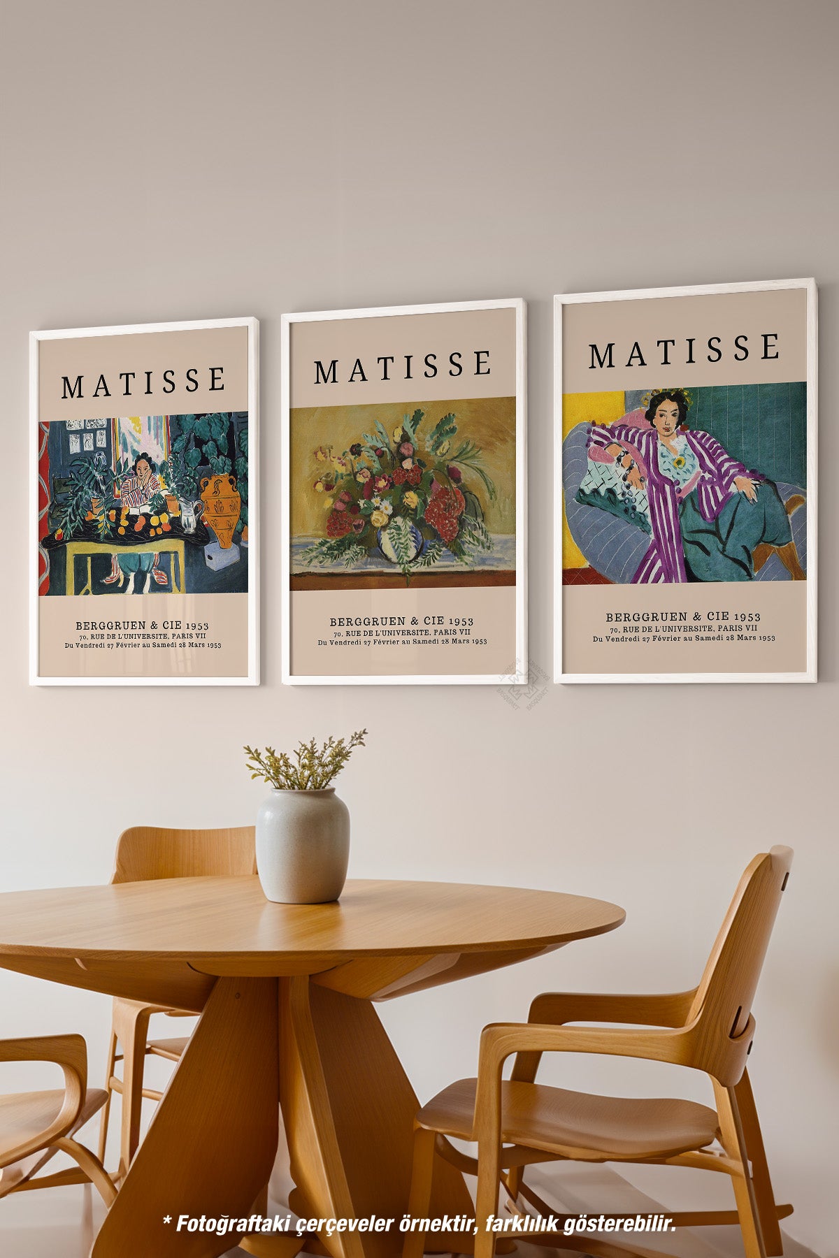 Matisse 3'lü Beyaz Çerçeveli Poster, Tablo Seti No:12