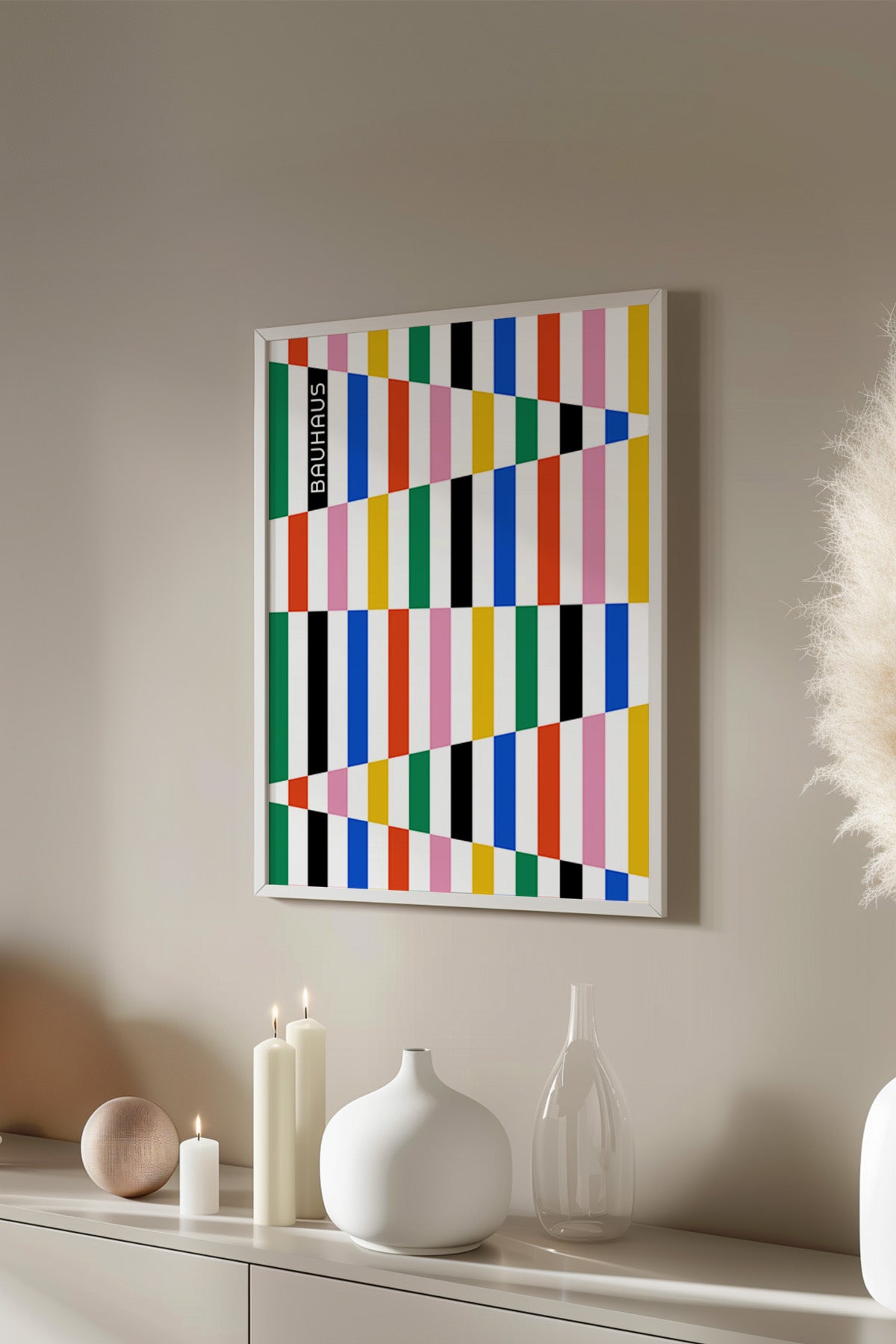 Bauhaus Serisi Beyaz Çerçeveli Poster, Tablo No:37
