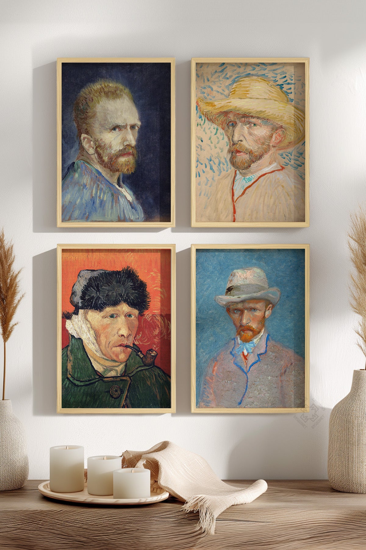 Van Gogh 4'lü Ahşap Çerçeveli Poster, Tablo Seti No:47