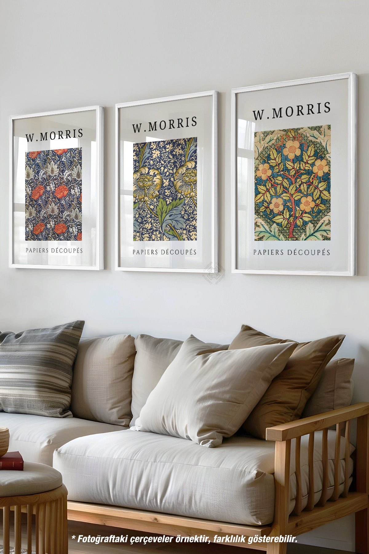 Morris Sanatsal Dekorasyon 3'lü Beyaz Çerçeveli Poster, Tablo Seti No:7