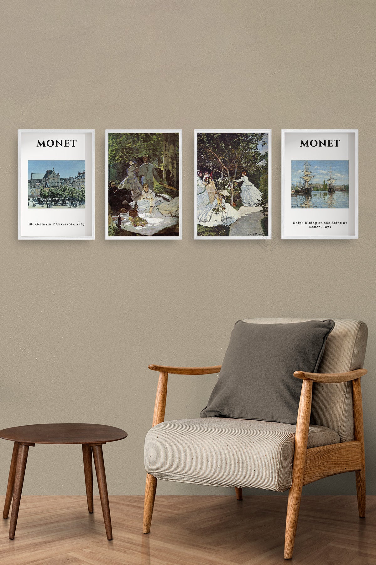 Monet Sanatsal 4'lü Beyaz Çerçeveli Poster, Tablo Seti No:52