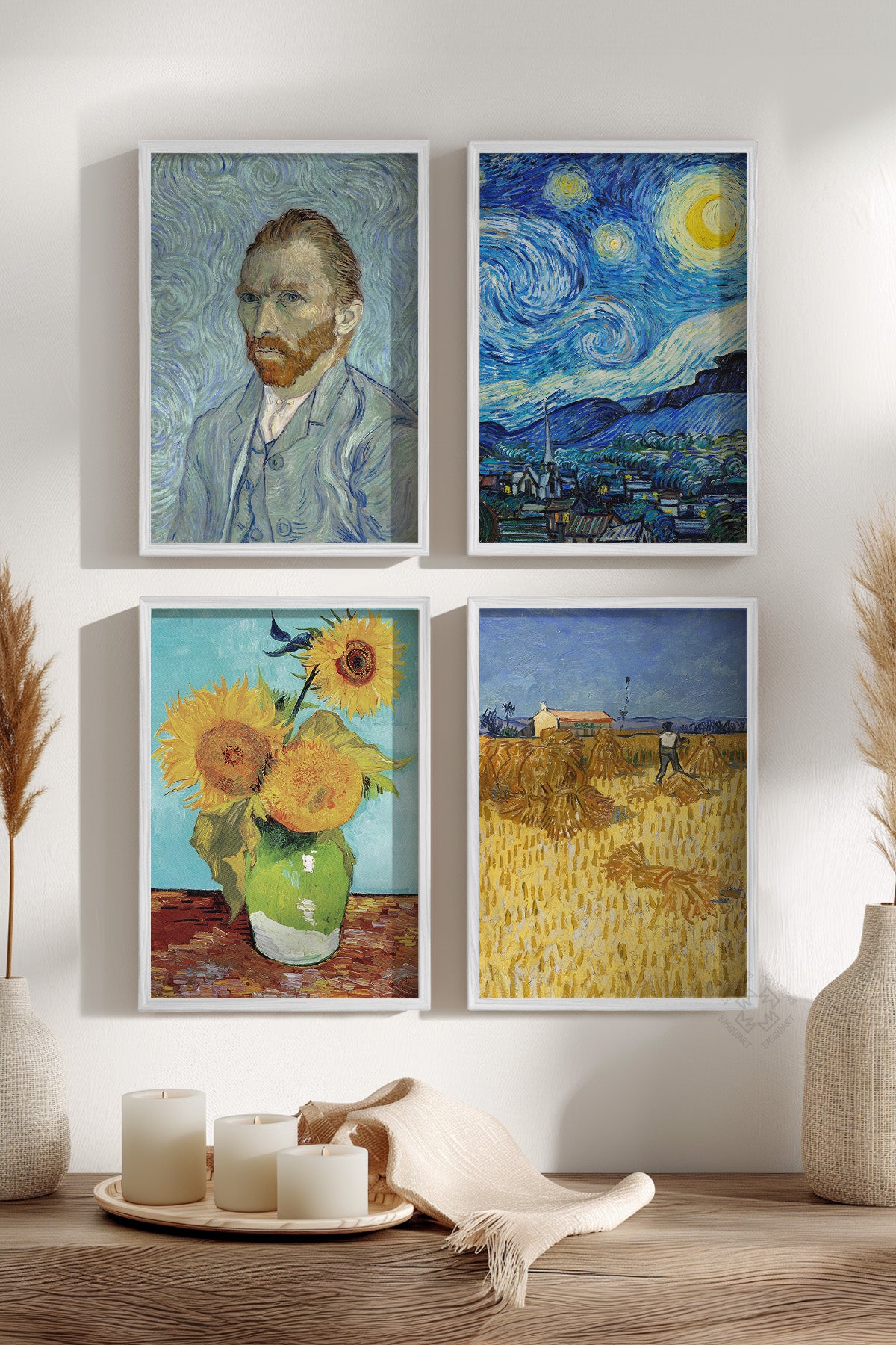 Van Gogh Tablo 4'lü Beyaz Çerçeveli Poster, Tablo Seti No:48