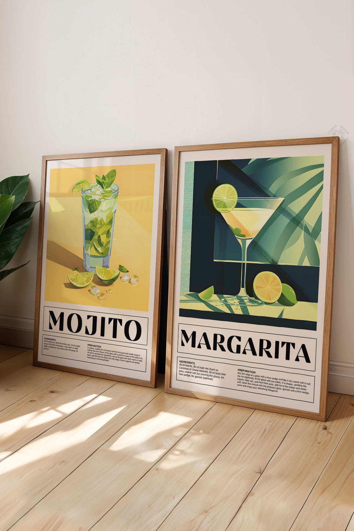 Kokteyl 2'li Ahşap Çerçeveli Poster, Tablo Seti No:32