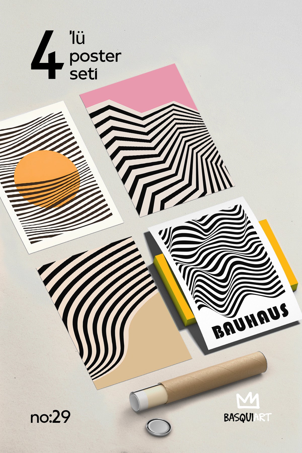 Bauhaus Minimalist 4'lü Poster Seti, Duvar Dekoru No:29