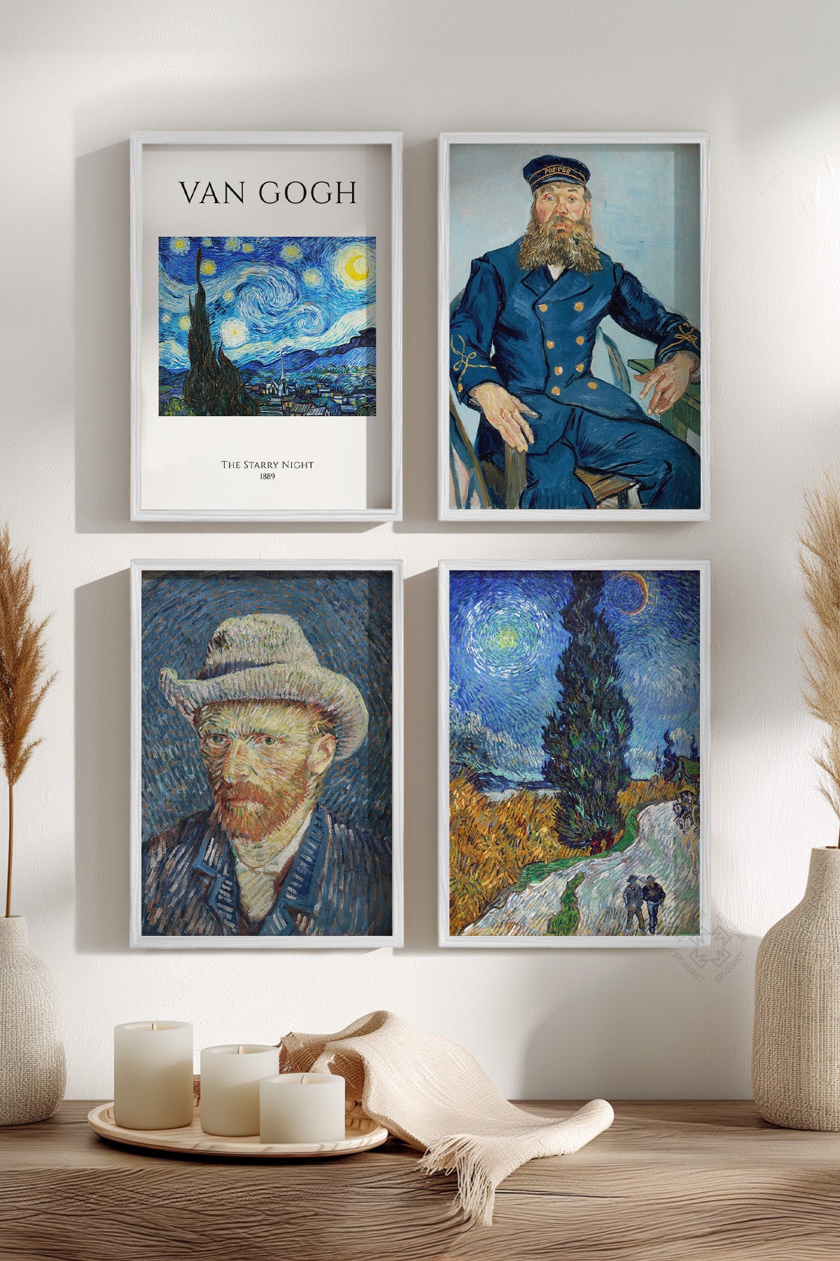 Van Gogh Sanatsal 4'lü Beyaz Çerçeveli Poster, Tablo Seti No:51