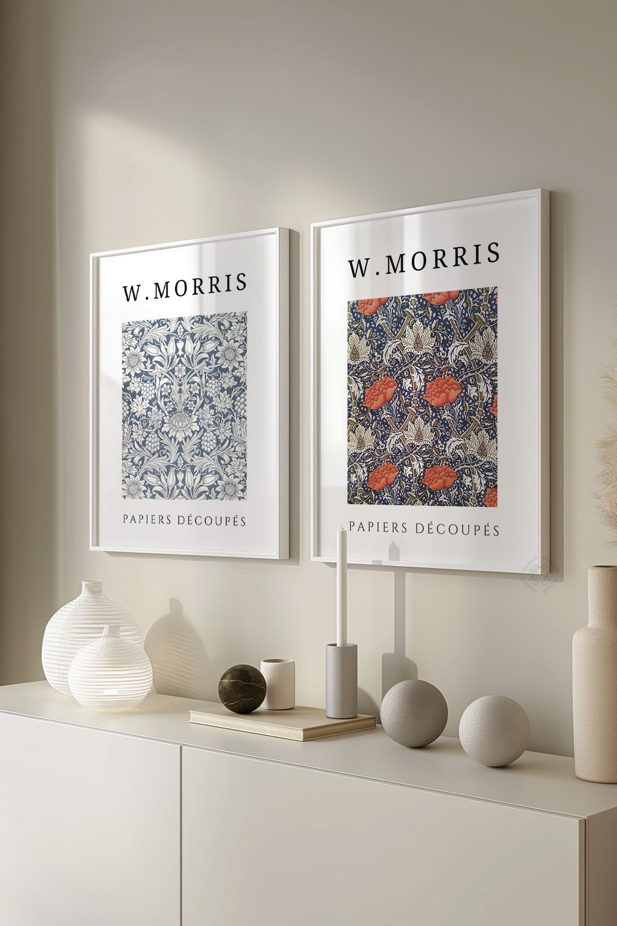 W Morris 2'li Beyaz Çerçeveli Poster, Tablo Seti No:15