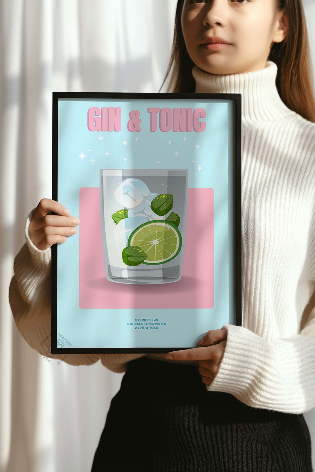 Kokteyl Serisi Siyah Çerçeveli Poster, Tablo, Cafe, Restoran, Mutfak Duvar Dekoru No:57
