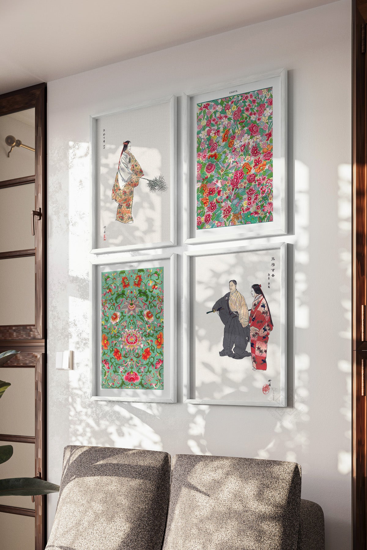 Japon Sanatı 4'lü Beyaz Çerçeveli Poster, Tablo Seti No:44