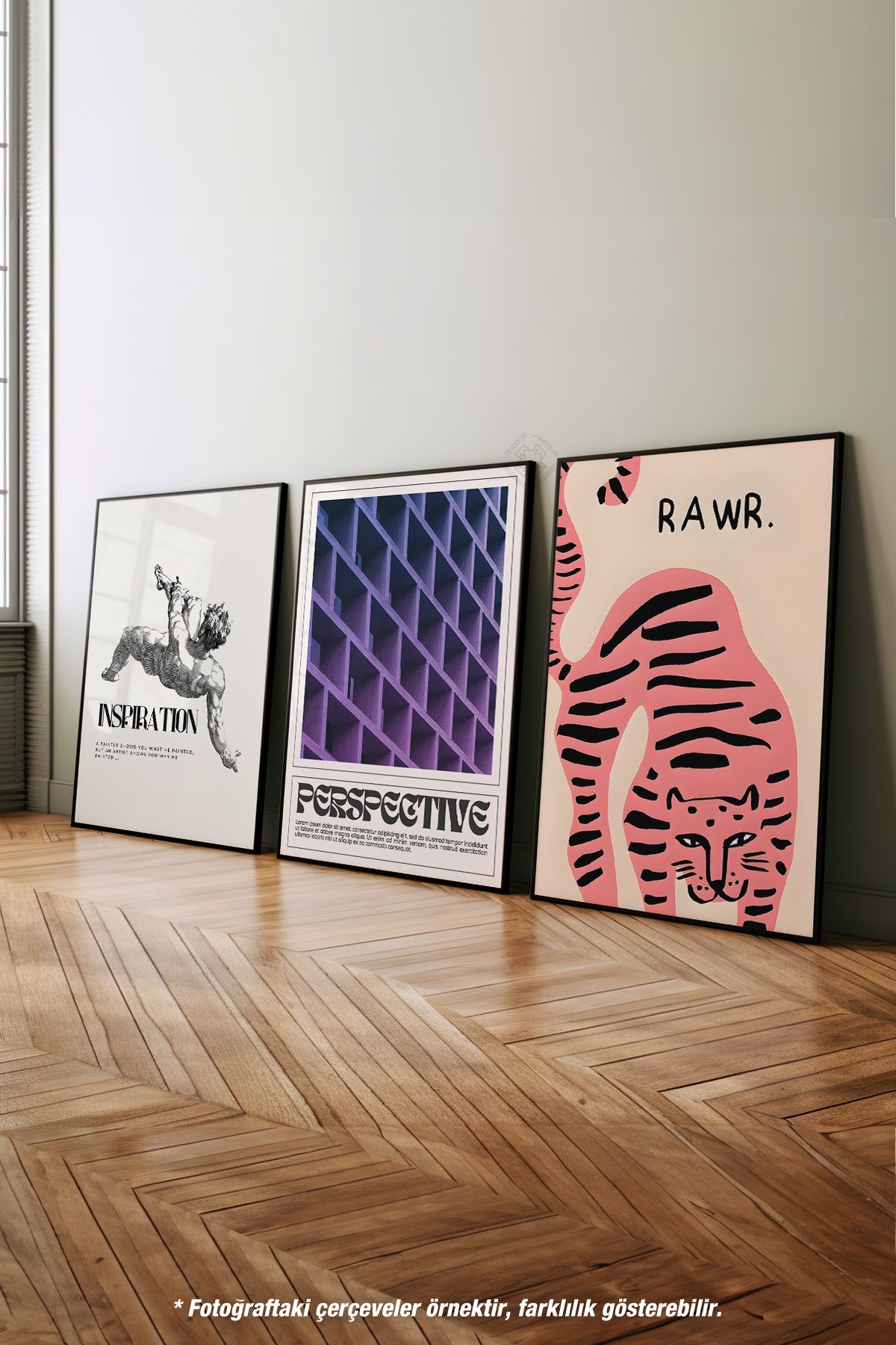 Modern 3'lü Siyah Çerçeveli Poster, Tablo Seti No:50