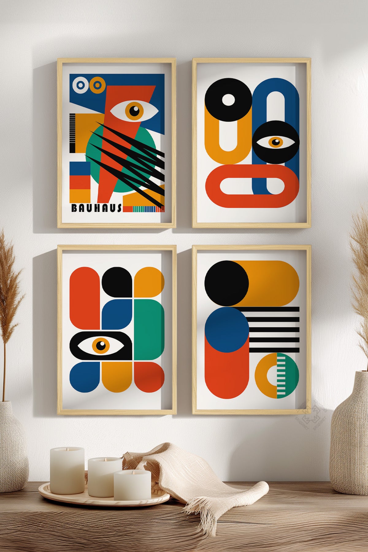 Bauhaus 4'lü Ahşap Çerçeveli Poster, Tablo Seti No:21