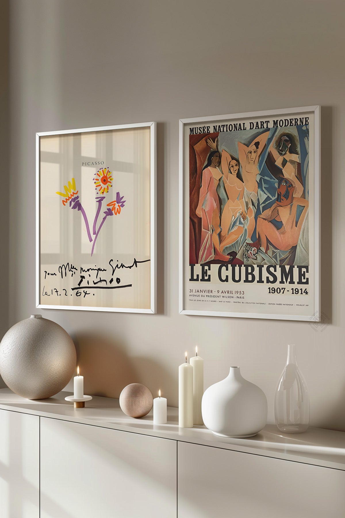 Picasso 2'li Beyaz Çerçeveli Poster, Sanatsal Tablo Seti No:12