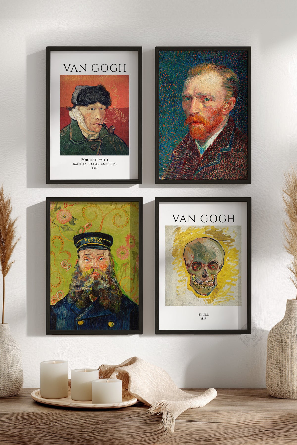 Van Gogh Sanatsal 4'lü Siyah Çerçeveli Poster, Tablo Seti No:50