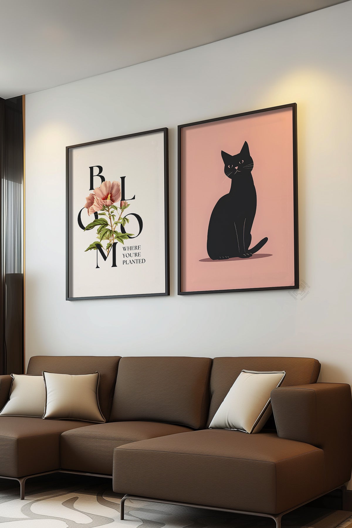 Kedili 2'li Siyah Çerçeveli Poster, Tablo Seti No:7