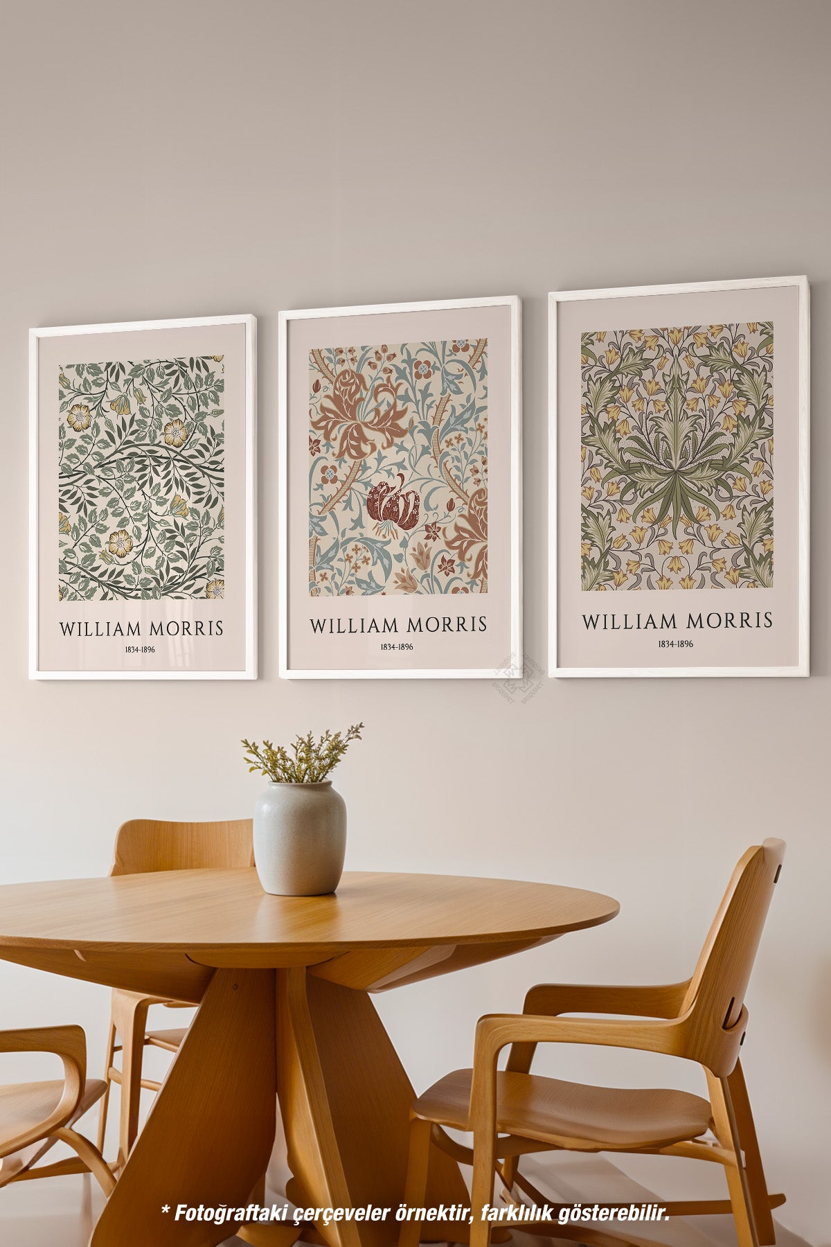 William Morris 3'lü Beyaz Çerçeveli Poster, Tablo Seti No:31