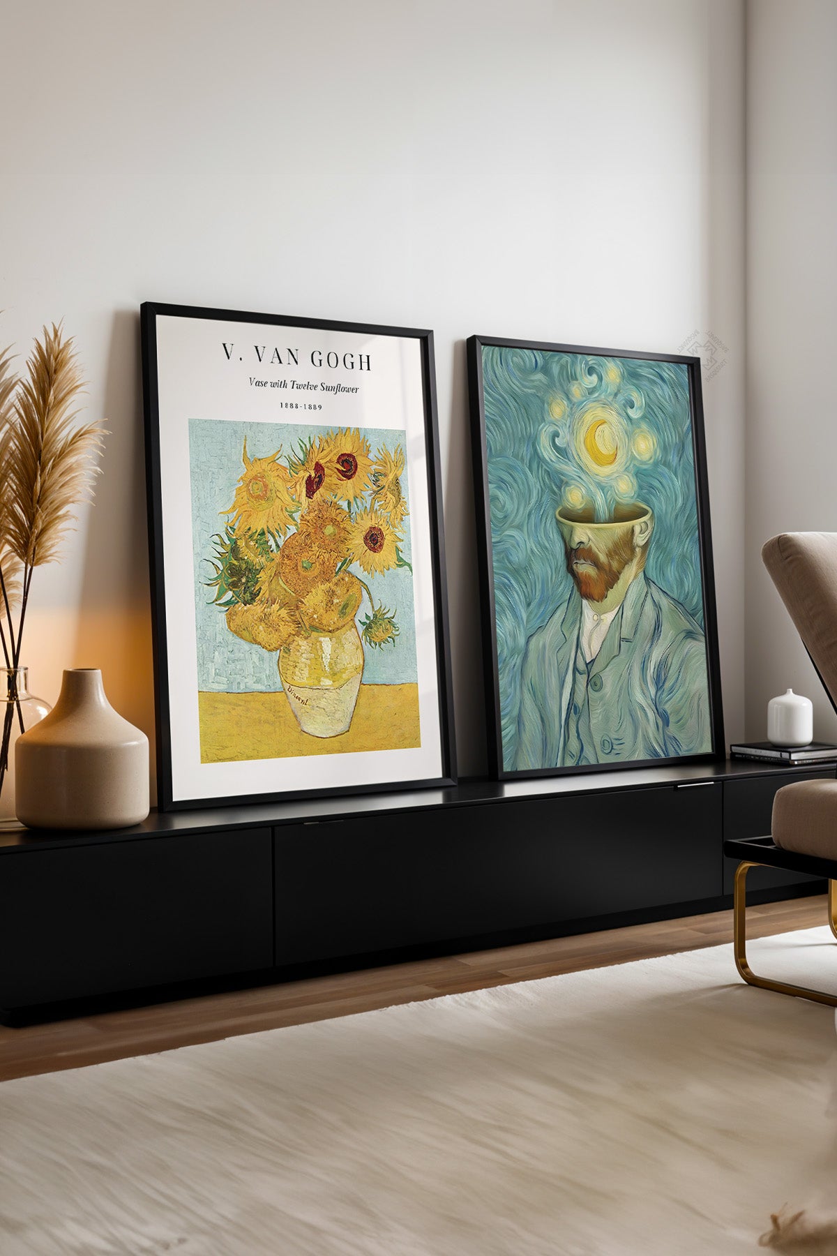 Van Gogh 2'li Siyah Çerçeveli Poster, Tablo Seti No:1