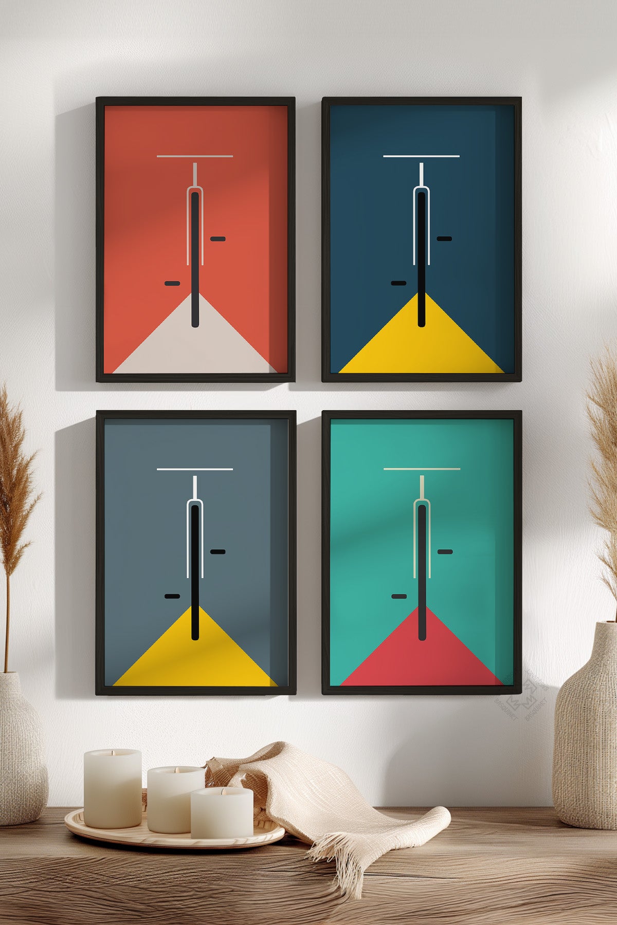 Bauhaus Minimalist 4'lü Siyah Çerçeveli Poster, Tablo Seti No:28