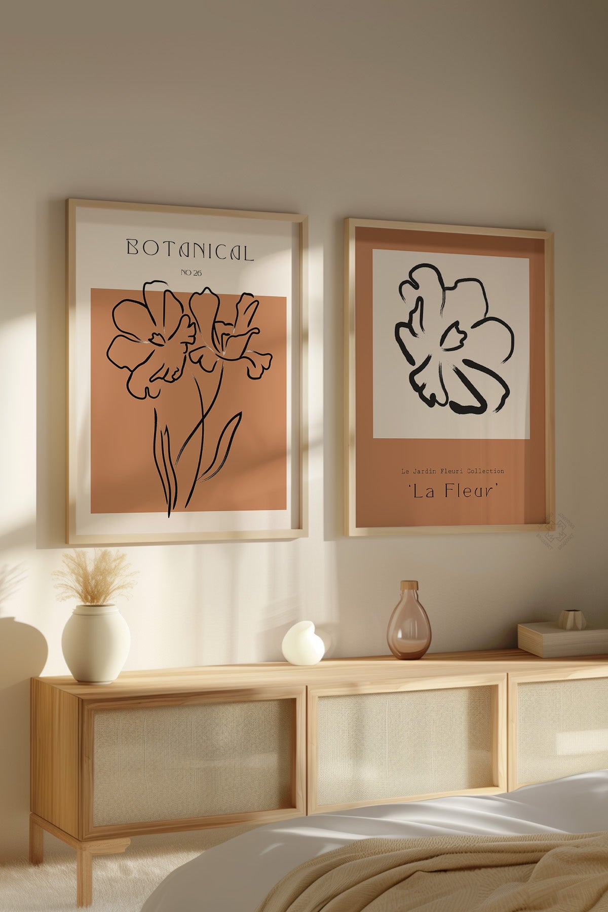 Boho 2'li Ahşap Çerçeveli Poster, Tablo Seti No:17