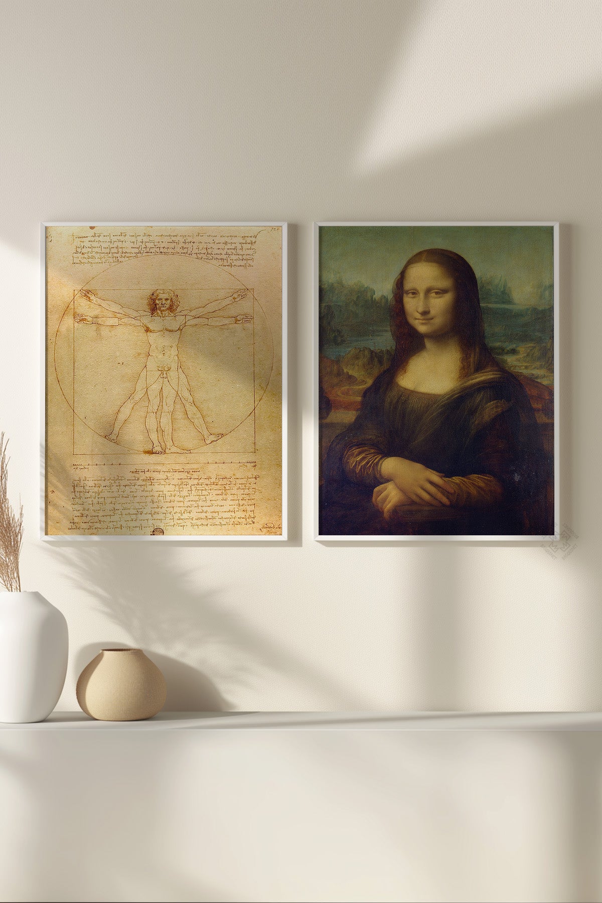 Leonardo da Vinci 2'li Beyaz Çerçeveli Poster, Tablo Seti No:34