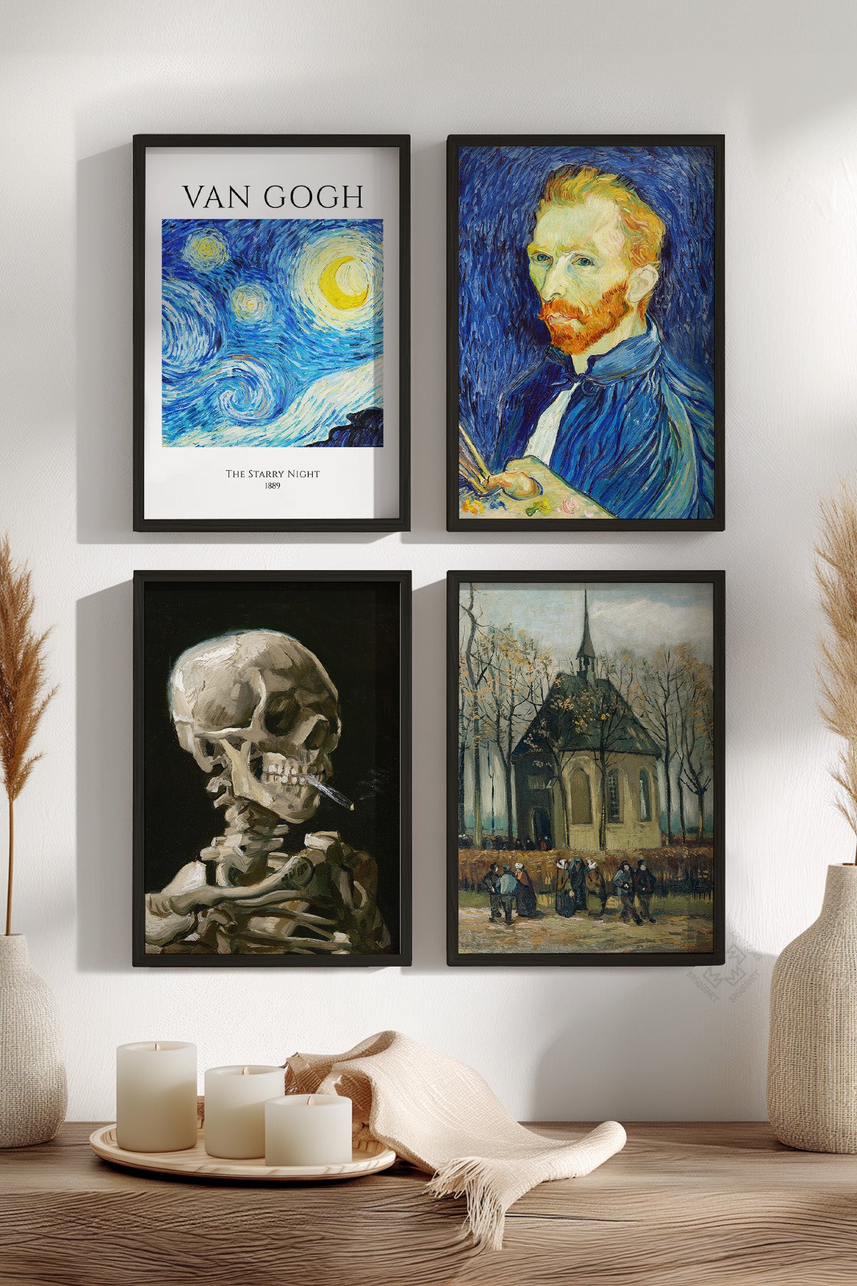 Van Gogh Sanatsal 4'lü Siyah Çerçeveli Poster, Tablo Seti No:49