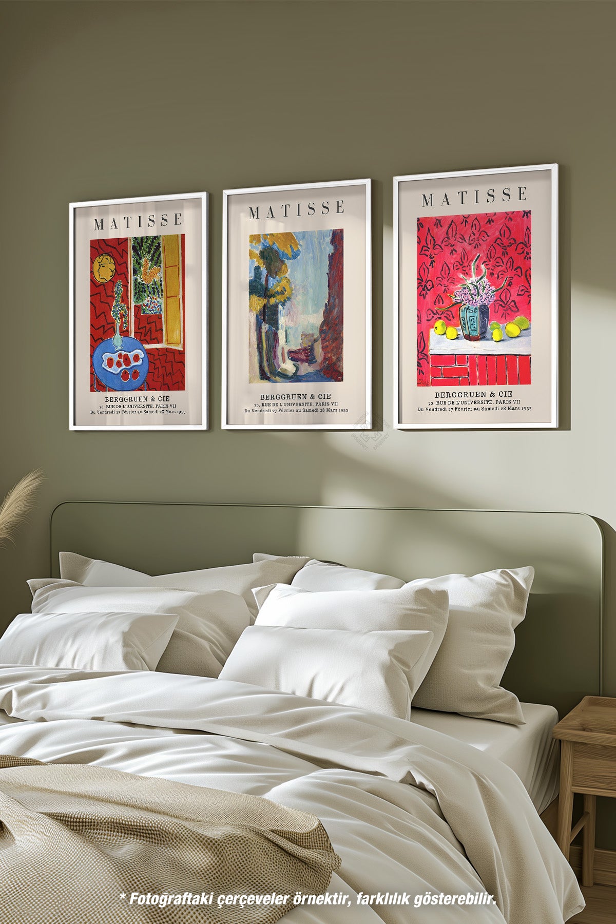 Matisse Dekoratif 3'lü Beyaz Çerçeveli Poster, Tablo Seti No:15