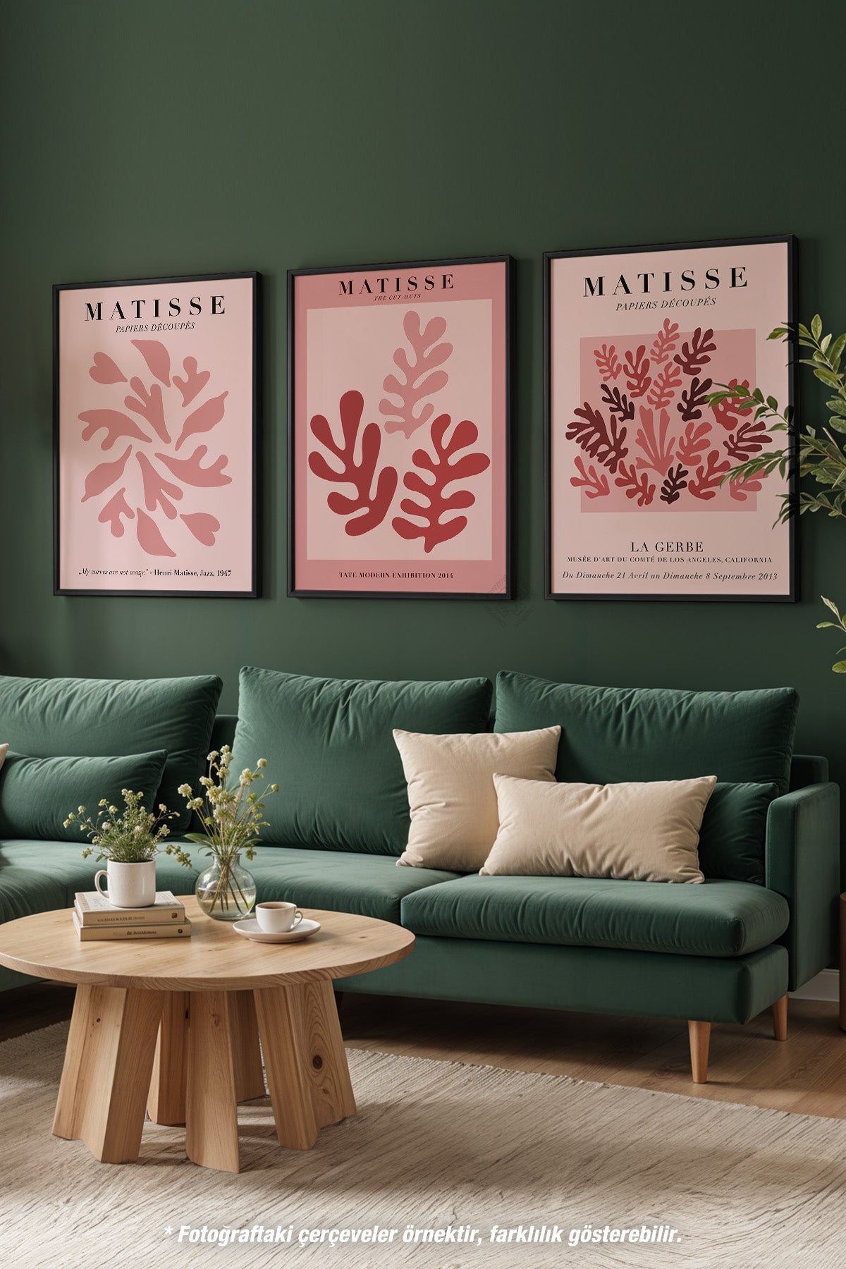 Pembe Matisse 3'lü Siyah Çerçeveli Poster, Tablo Seti No:33