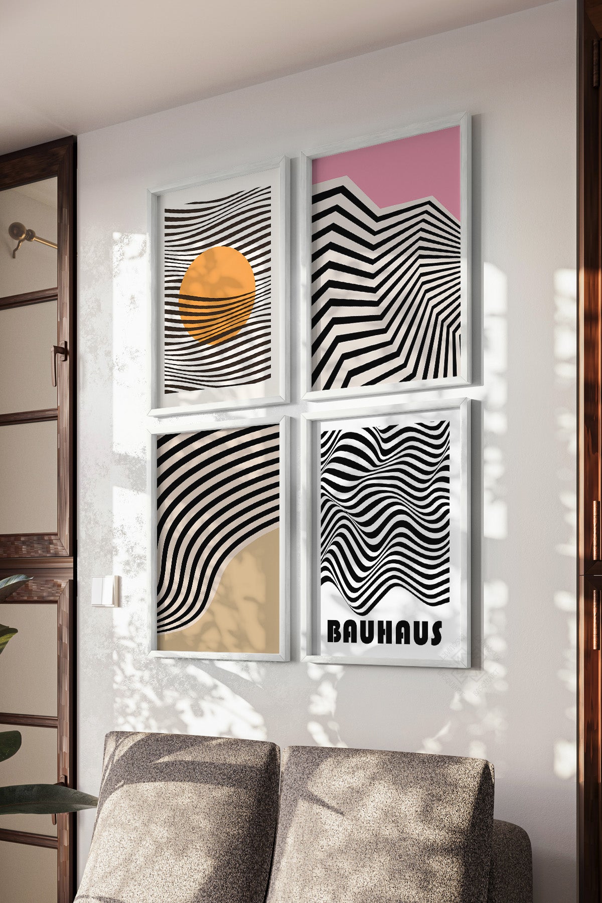 Bauhaus Minimalist 4'lü Beyaz Çerçeveli Poster, Tablo Seti No:29