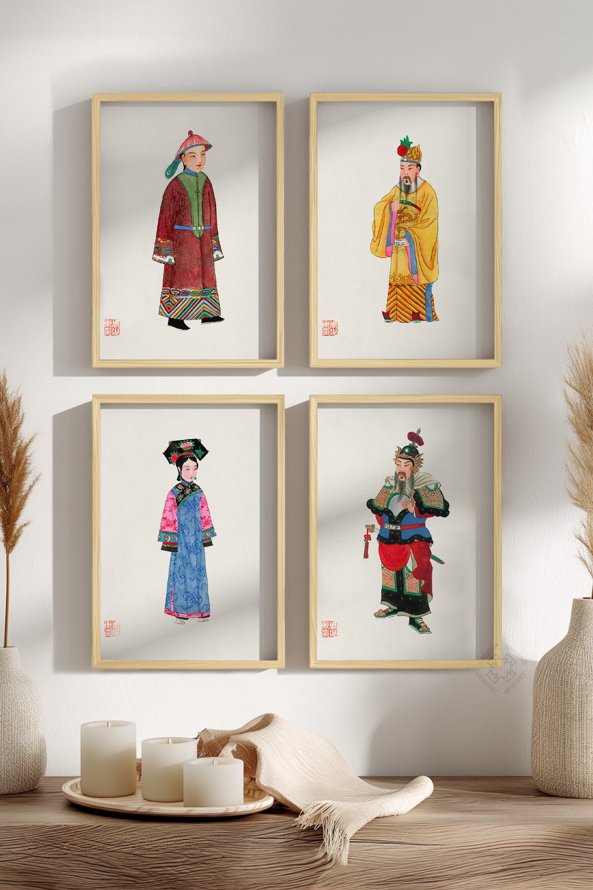 Japon İllüstrasyon 4'lü Ahşap Çerçeveli Poster, Tablo Seti No:46