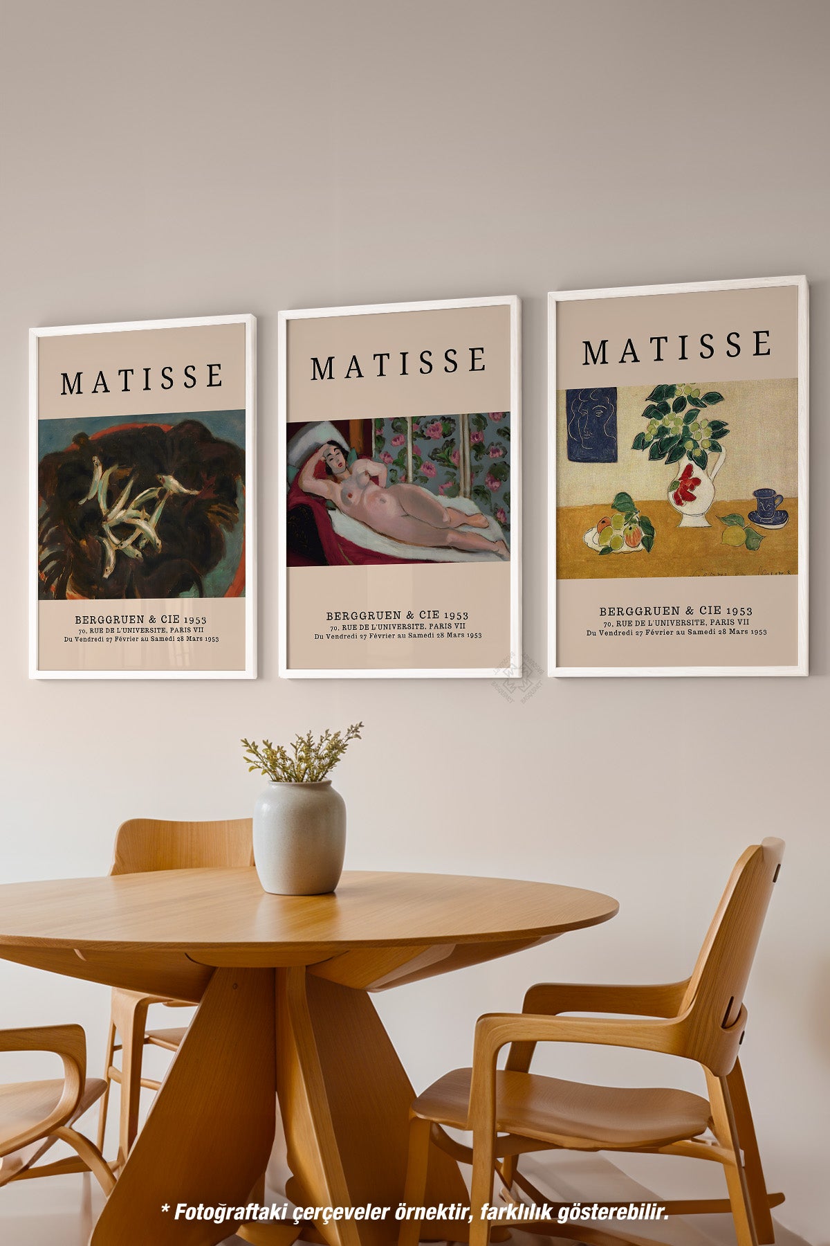 Matisse Sanatsal 3'lü Beyaz Çerçeveli Poster, Tablo Seti No:13