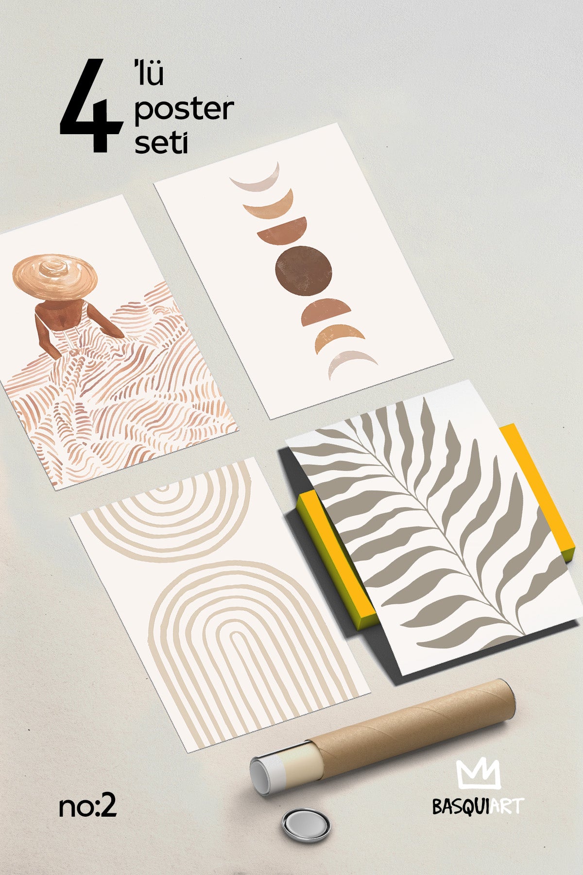 Boho Dekor 4'lü Poster Seti, Duvar Dekoru No:2