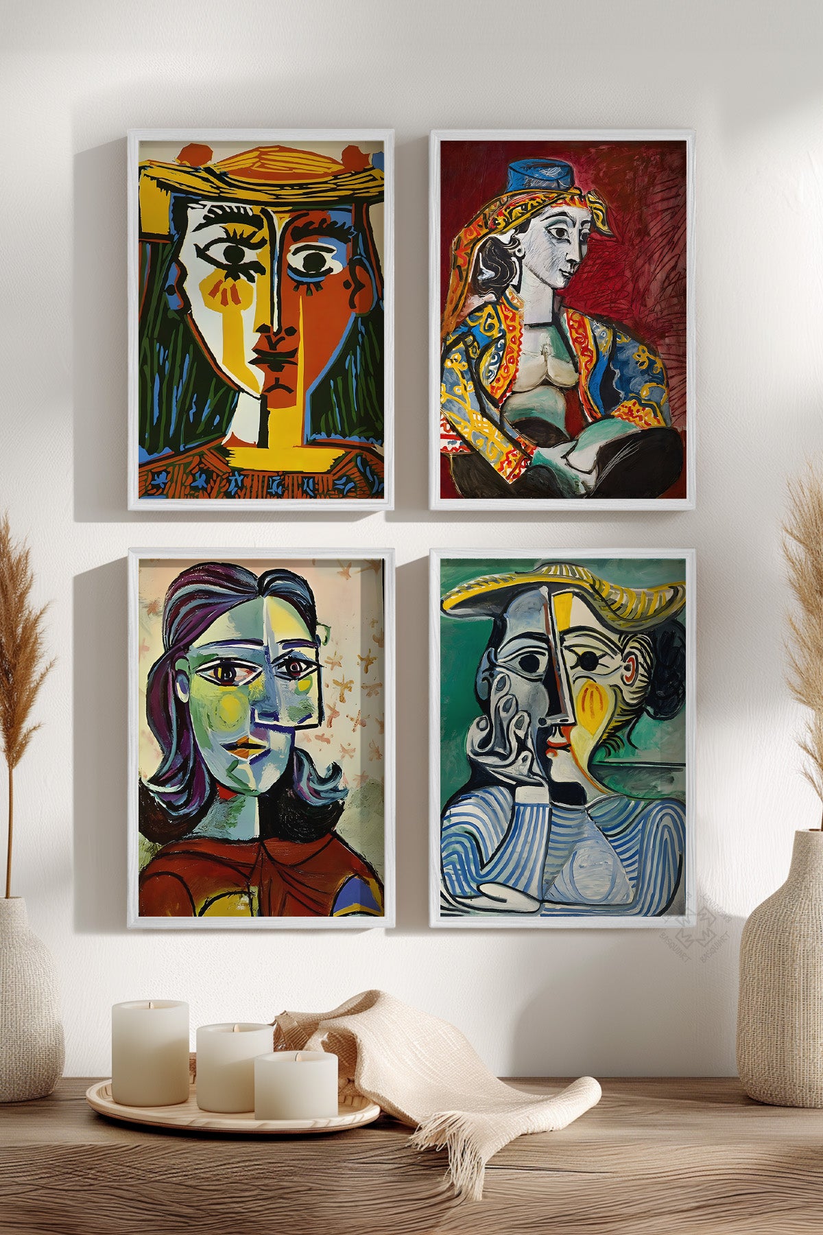 Picasso Sanatsal 4'lü Beyaz Çerçeveli Poster, Tablo Seti No:38