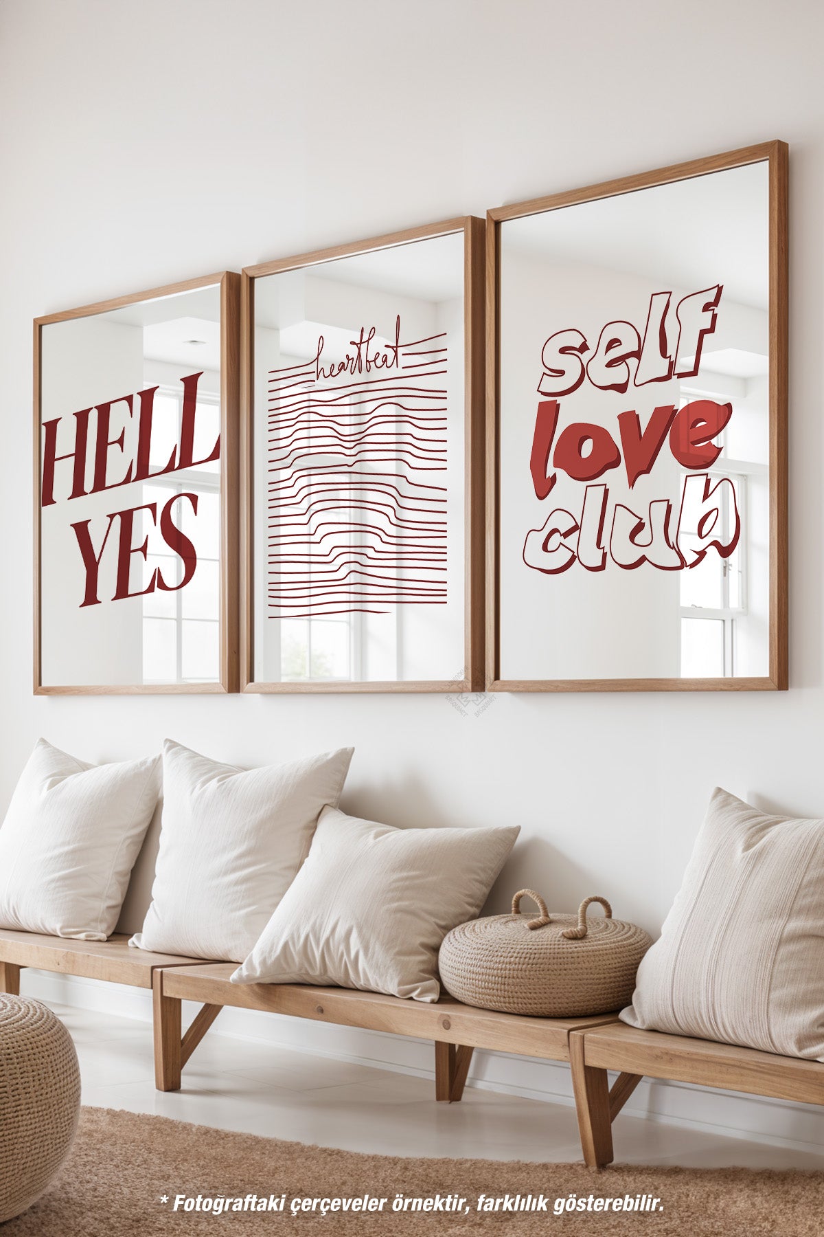 Modern Tipografi 3'lü Ahşap Çerçeveli Poster, Tablo Seti No:26