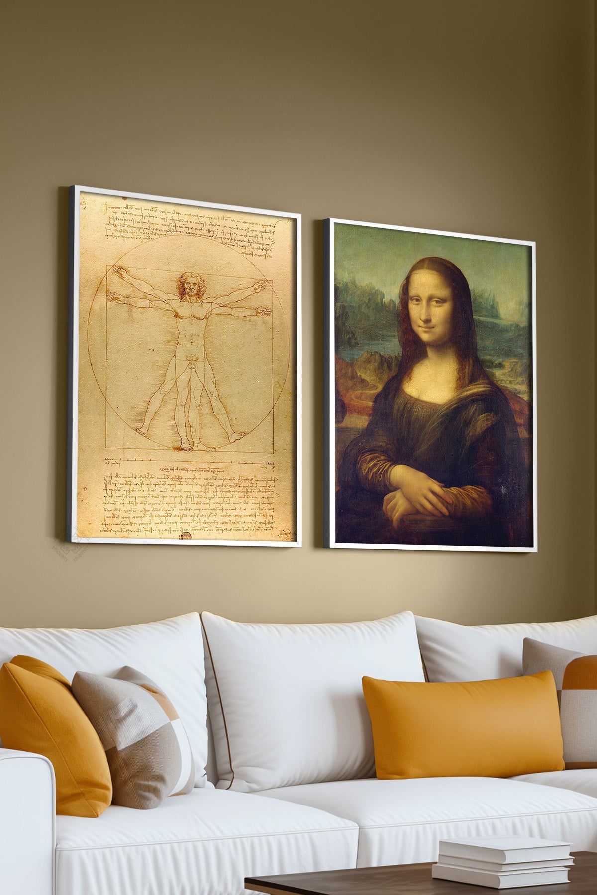 Leonardo da Vinci 2'li Beyaz Çerçeveli Poster, Tablo Seti No:34