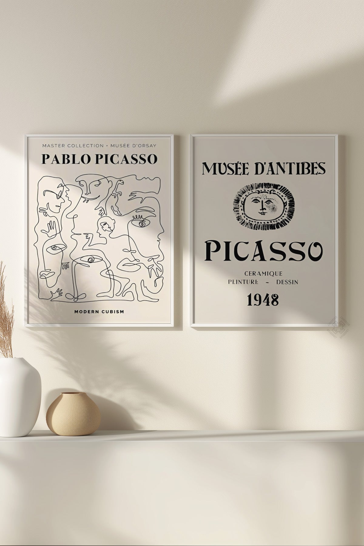 Picasso Minimal 2'li Beyaz Çerçeveli Poster, Tablo Seti No:25